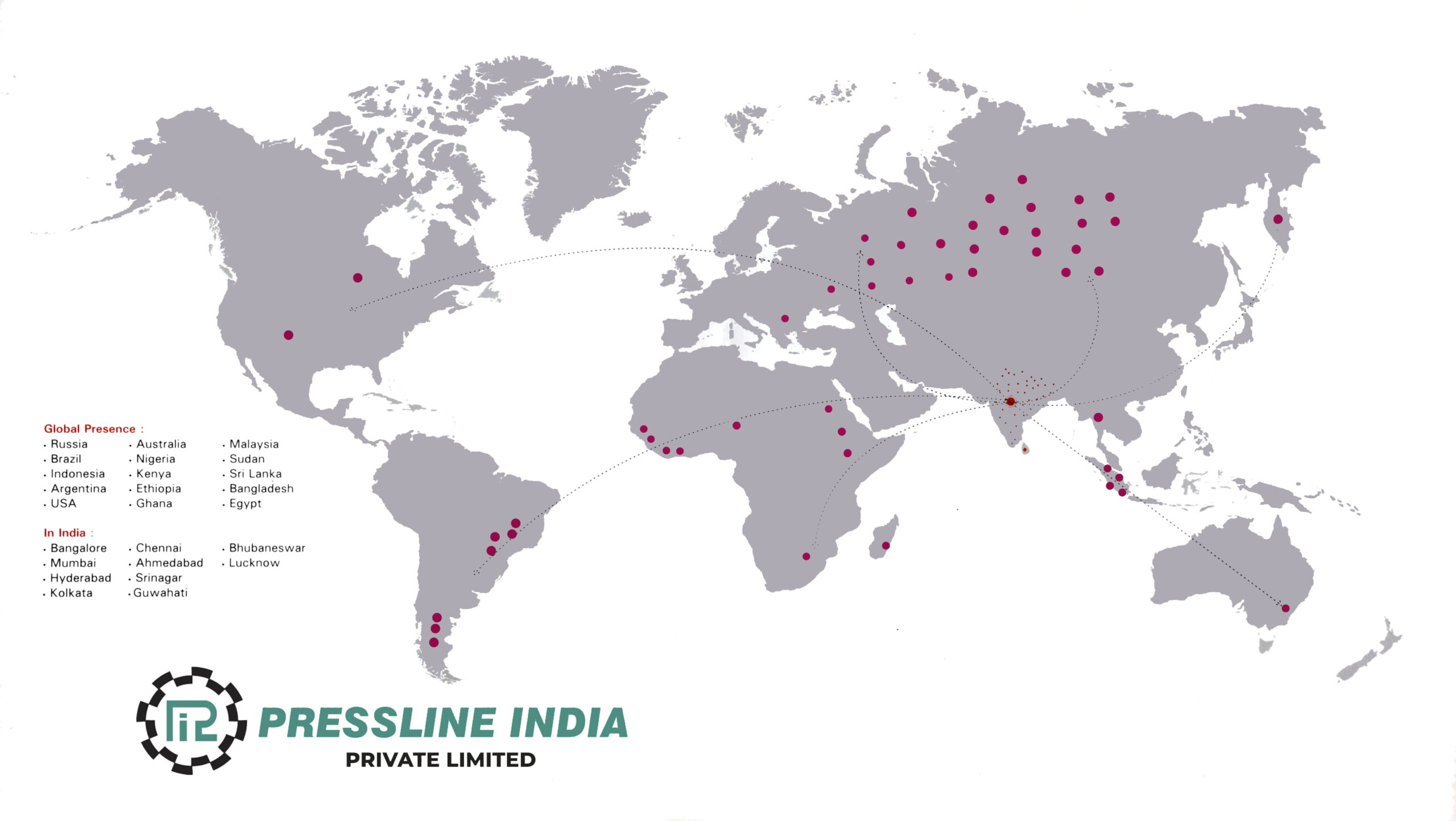 Global Map with Installation countries for Pressline